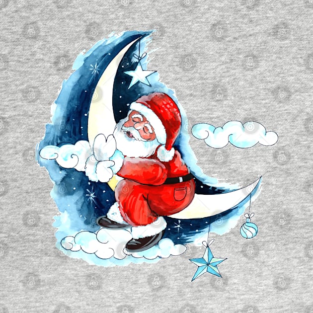 Santa Claus Moon Watercolor by Mako Design 